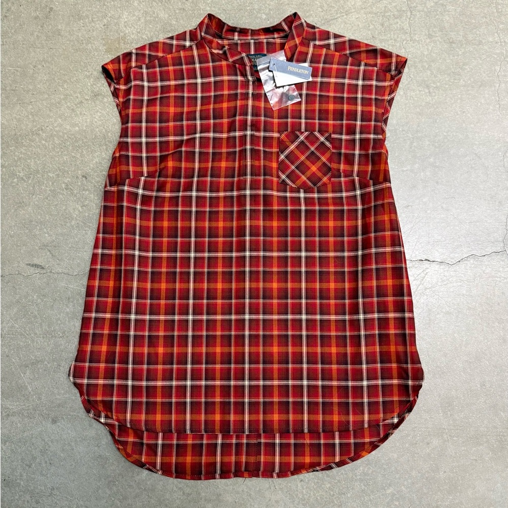 Pendleton Women’s Sleevless Plaid Tunic Blouse Virgin Wool Size Large New W Tags